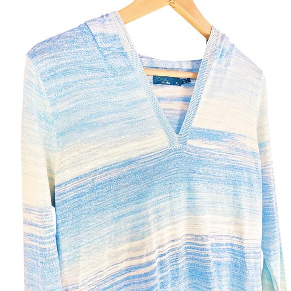PRANA Gemma Hooded Pullover Sweater in Sky Blue & White Organic Cotton Size XL - Picture 3 of 8